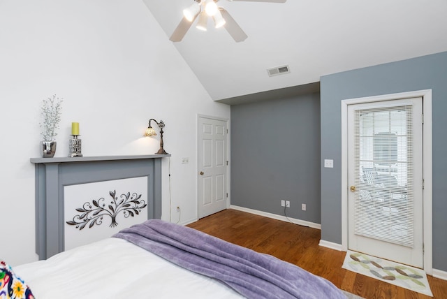 91 Twin Hills Ln, Fishersville, VA 22980 - bedroom featuring lofted ceiling, baseboards, ceiling fan, visible vents, and wood finished floors