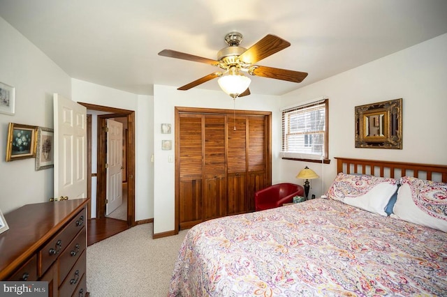 107 Ramsay Rd, Locust Grove, VA 22508 - bedroom with a closet, light carpet, ceiling fan, and baseboards