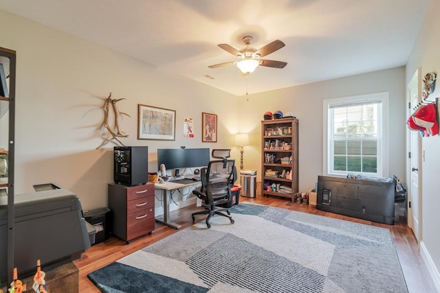 731 Hidden Brook Rd, Mcgaheysville, VA 22840 - office area with a ceiling fan and wood finished floors