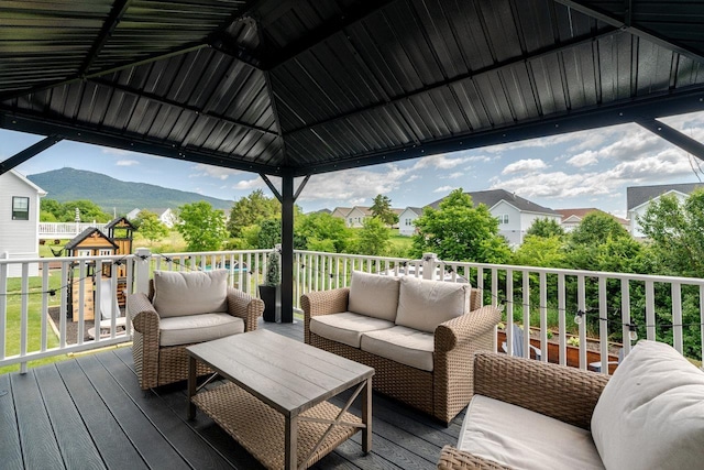 731 Hidden Brook Rd, Mcgaheysville, VA 22840 - wooden terrace featuring an outdoor hangout area and a mountain view
