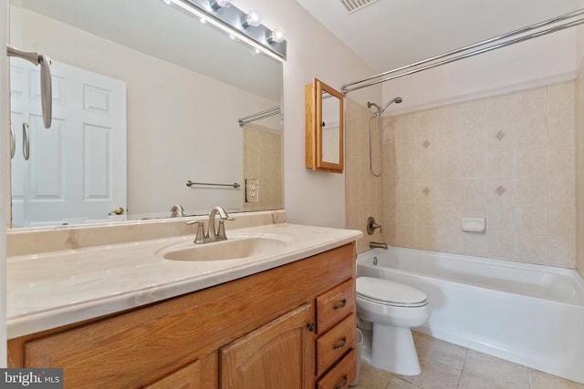  - full bath with vanity, tile patterned flooring, and bathing tub / shower combination