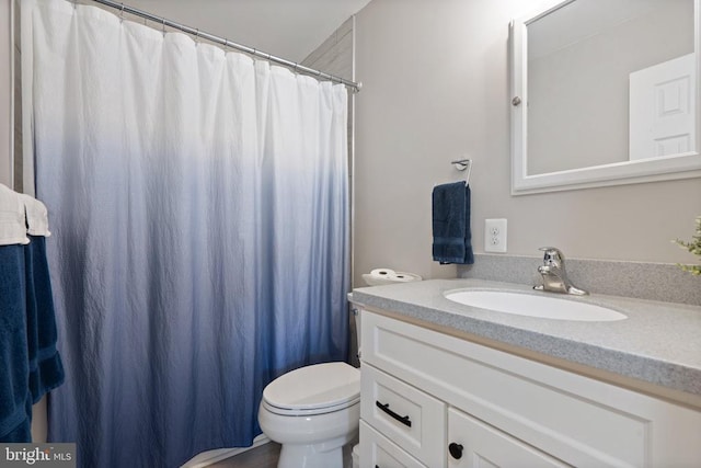  - full bath with vanity and curtained shower