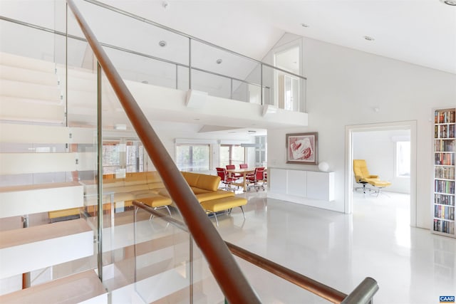 4323 Carter Rd, Schuyler, VA 22969 - stairs with tile patterned flooring and high vaulted ceiling