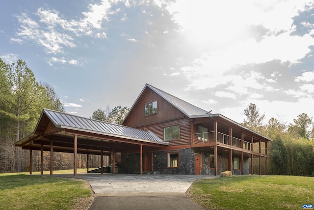 4323 Carter Rd, Schuyler, VA 22969 - view of front of property with a front yard, metal roof, and stone siding