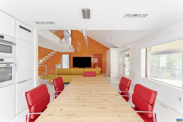 4323 Carter Rd, Schuyler, VA 22969 - dining space featuring lofted ceiling and stairs