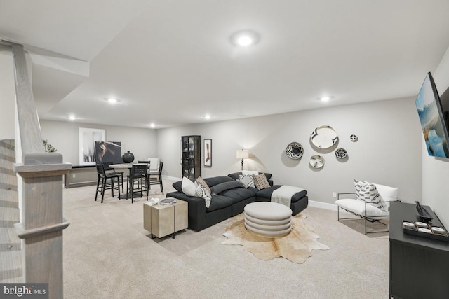  - carpeted living room with recessed lighting and baseboards