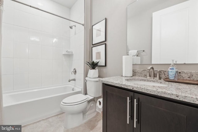  - full bathroom with toilet, vanity, washtub / shower combination, and tile patterned floors