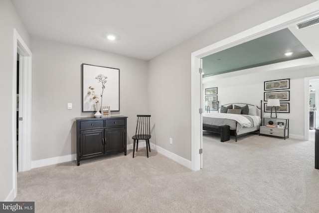  - carpeted bedroom with baseboards and recessed lighting