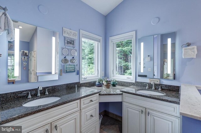 76 Retriever Ct, Bumpass, VA 23024 - bathroom featuring vanity and lofted ceiling