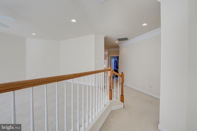 11512 Balmartin Ct, Spotsylvania, VA 22553 - hall with an upstairs landing, crown molding, carpet, recessed lighting, and baseboards