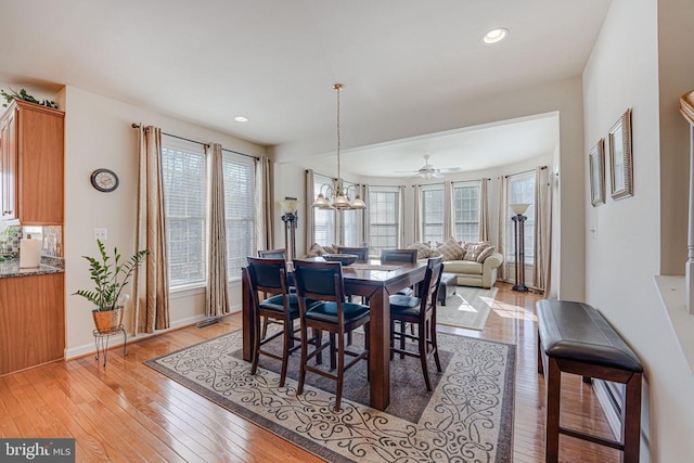 11512 Balmartin Ct, Spotsylvania, VA 22553 - dining space featuring light wood finished floors, ceiling fan, baseboards, and recessed lighting