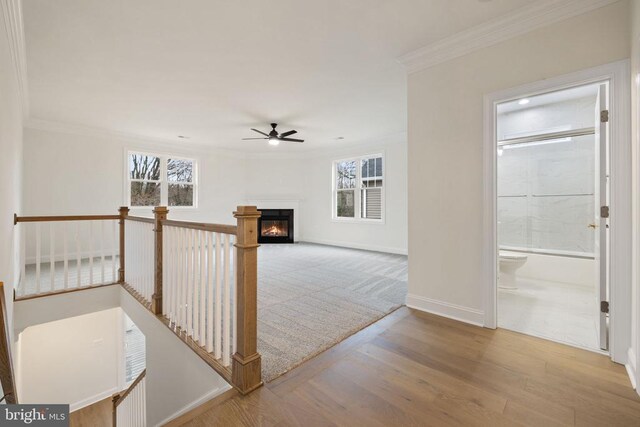 57 Madison St, Warrenton, VA 20186 - hall featuring ornamental molding, an upstairs landing, wood finished floors, and baseboards
