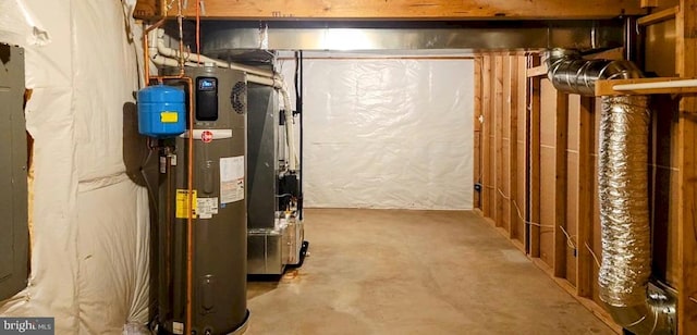 unfinished basement with water heater