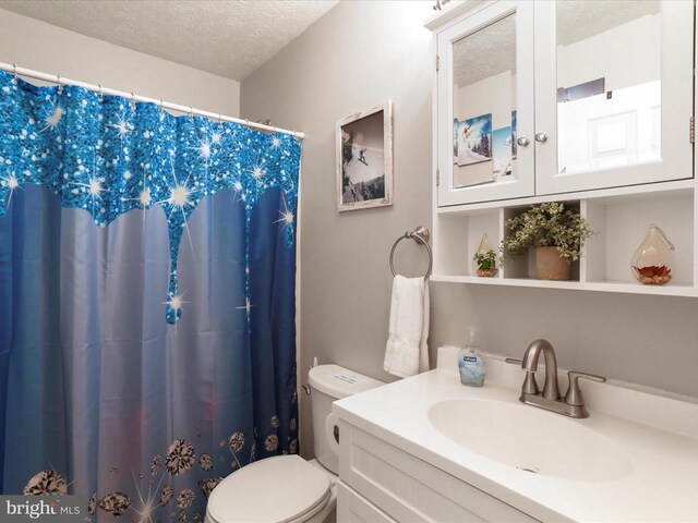 317 Locustdale Loop, Shenandoah, VA 22849 - bathroom featuring a textured ceiling, toilet, vanity, and a shower with shower curtain