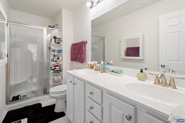 139 Longwood Dr, Charlottesville, VA 22903 - full bathroom featuring toilet, a shower stall, double vanity, and tile patterned floors