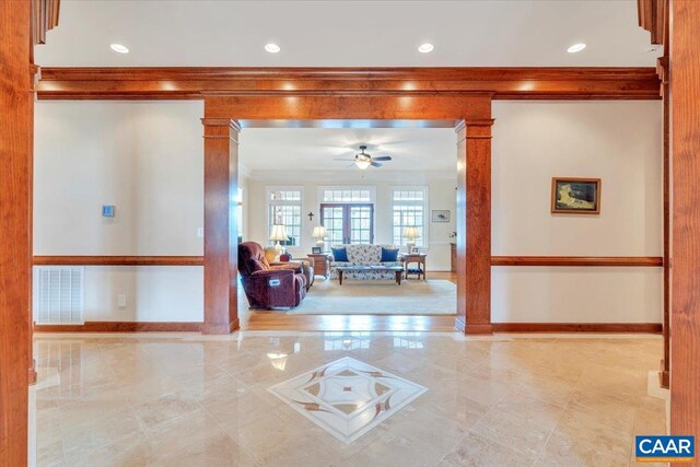 1660 Lees Mill Ln, Goode, VA 24556 - corridor featuring ornamental molding, baseboards, and recessed lighting