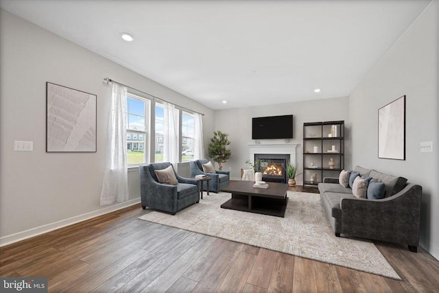 2093 Whithorn Hl, Jeffersonton, VA 22724 - living area featuring wood finished floors, a glass covered fireplace, and recessed lighting