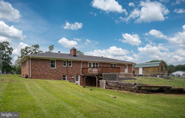 19253 Rolling Hills Dr, Culpeper, VA 22701 - rear view of property with brick siding, a deck, and a chimney