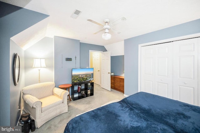 215 Mt Pleasant Dr, Locust Grove, VA 22508 - bedroom featuring carpet floors, a closet, ceiling fan, and vaulted ceiling