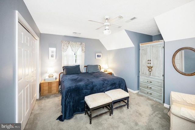 215 Mt Pleasant Dr, Locust Grove, VA 22508 - bedroom with light colored carpet, a closet, ceiling fan, and lofted ceiling