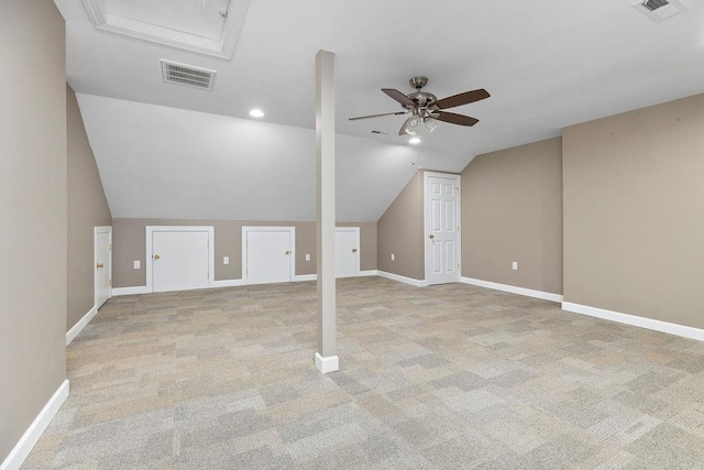 101 Jasper Ln, Waynesboro, VA 22980 - additional living space with a ceiling fan, vaulted ceiling, baseboards, carpet floors, and recessed lighting