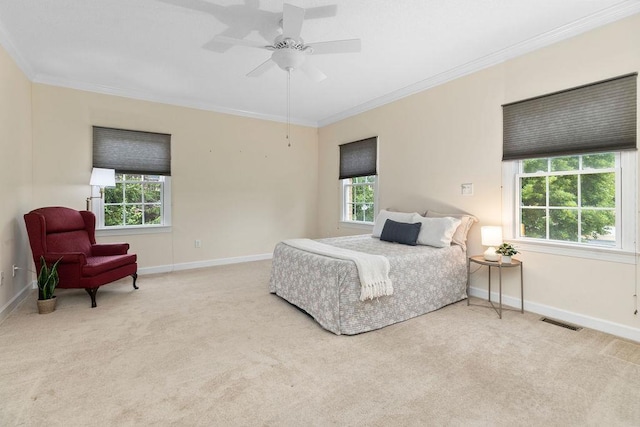 101 Jasper Ln, Waynesboro, VA 22980 - bedroom featuring carpet flooring, multiple windows, baseboards, ornamental molding, and a ceiling fan