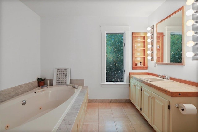 162 Hartman Ct, Mcgaheysville, VA 22840 - bathroom featuring vanity, a whirlpool tub, and marble look tile flooring