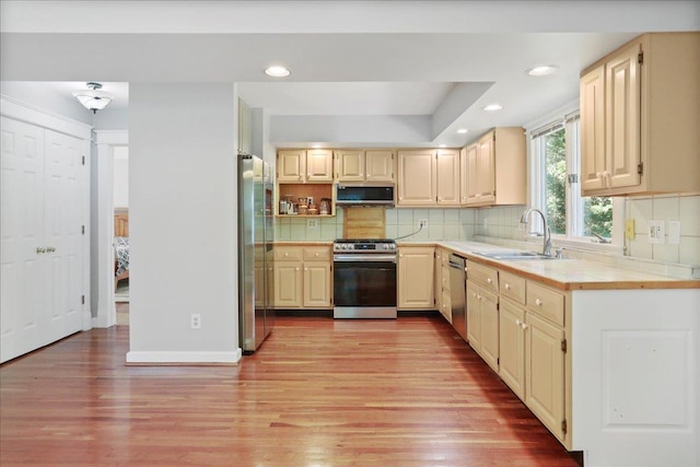 162 Hartman Ct, Mcgaheysville, VA 22840 - kitchen with stainless steel appliances, light wood finished floors, decorative backsplash, and recessed lighting