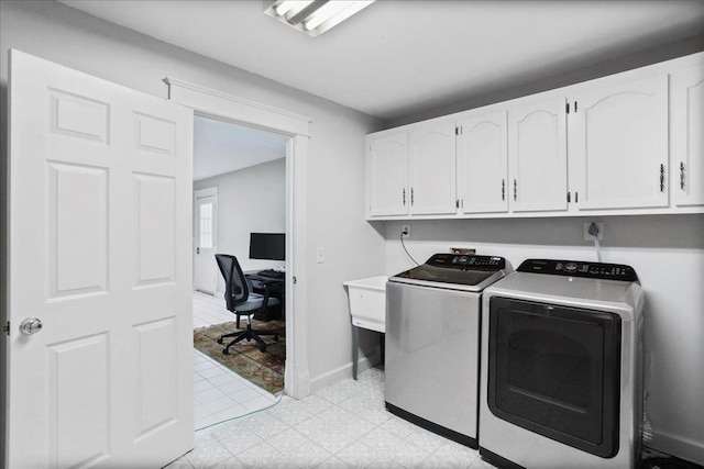 162 Hartman Ct, Mcgaheysville, VA 22840 - laundry room with separate washer and dryer, cabinet space, light flooring, and an office area