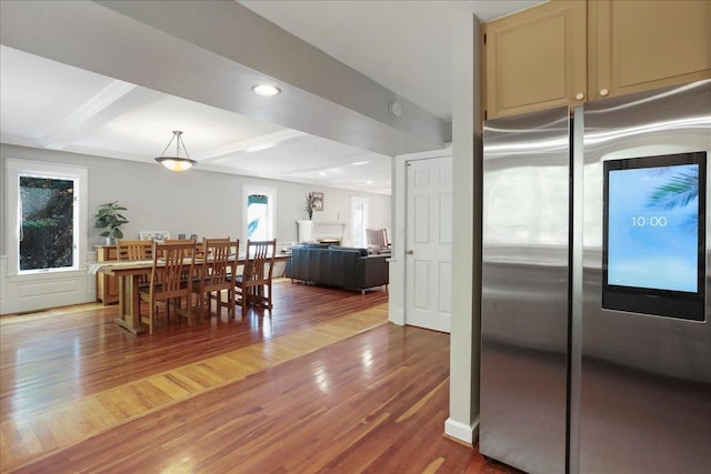 162 Hartman Ct, Mcgaheysville, VA 22840 - dining area featuring wood finished floors, recessed lighting, and beam ceiling