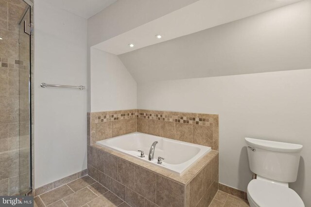 9 Twin Springs Dr, Fredericksburg, VA 22407 - full bath with a bath, toilet, lofted ceiling, a shower stall, and recessed lighting