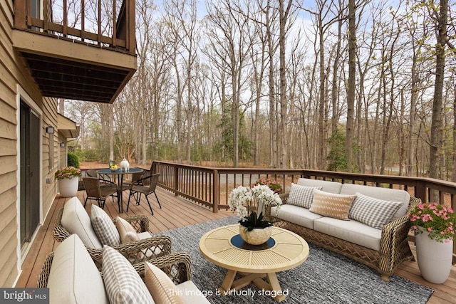 9 Twin Springs Dr, Fredericksburg, VA 22407 - wooden deck with an outdoor living space and outdoor dining area
