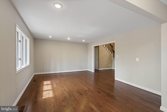 9 Twin Springs Dr, Fredericksburg, VA 22407 - unfurnished room featuring hardwood / wood-style flooring, stairway, baseboards, and recessed lighting