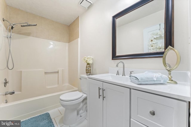  - full bathroom featuring vanity, tile patterned floors, and washtub / shower combination