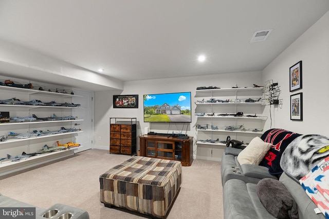  - living room featuring carpet flooring and recessed lighting