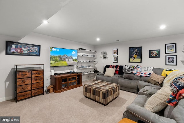  - carpeted living area featuring recessed lighting