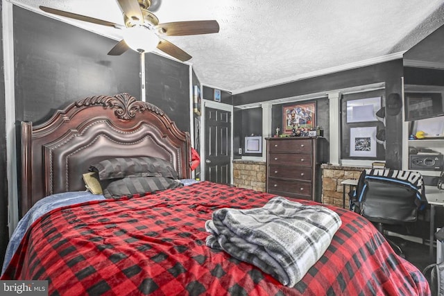 4253 Rolling Hills Dr, Culpeper, VA 22701 - bedroom featuring crown molding, a textured ceiling, and ceiling fan