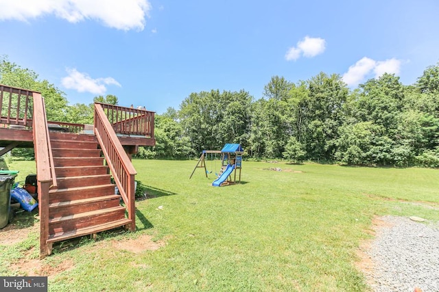 4253 Rolling Hills Dr, Culpeper, VA 22701 - view of grassy yard with a playground, stairway, and a deck