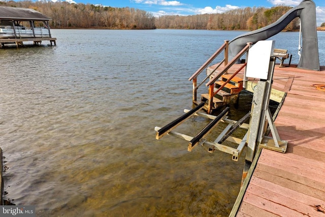 41 Carr Cir, Mineral, VA 23117 - dock area featuring a water view, boat lift, and a view of trees