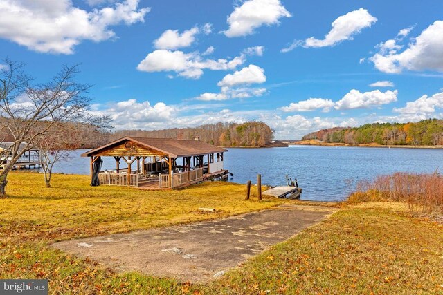 41 Carr Cir, Mineral, VA 23117 - dock area featuring a gazebo, a water view, and a yard
