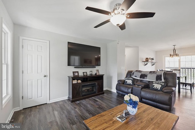 2905 Twymans Mill Rd, Madison, VA 22727 - living room with a ceiling fan, wood finished floors, and a chandelier