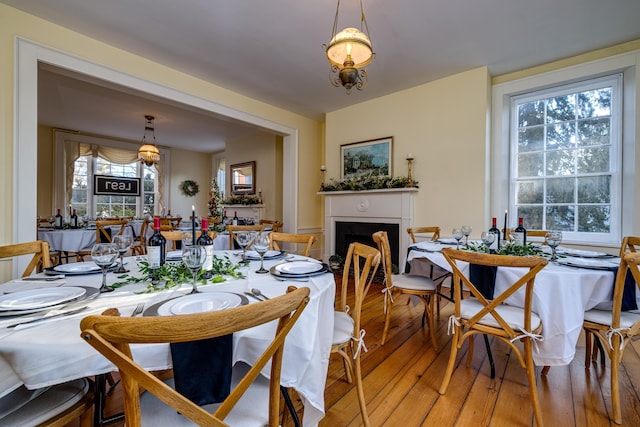 111 Main St S, Bridgewater, VA 22812 - dining area with hardwood / wood-style floors and a fireplace