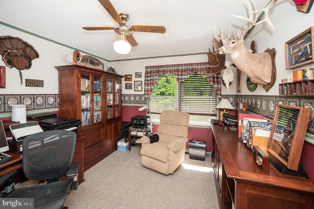 10415 Shaw Dr, Spotsylvania, VA 22553 - home office with carpet floors and a ceiling fan