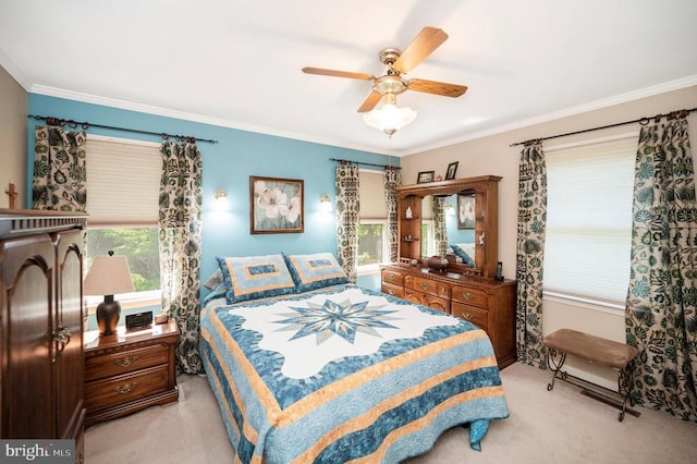 10415 Shaw Dr, Spotsylvania, VA 22553 - bedroom with light carpet, ornamental molding, and ceiling fan