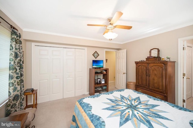 10415 Shaw Dr, Spotsylvania, VA 22553 - carpeted bedroom with ornamental molding, a closet, and ceiling fan