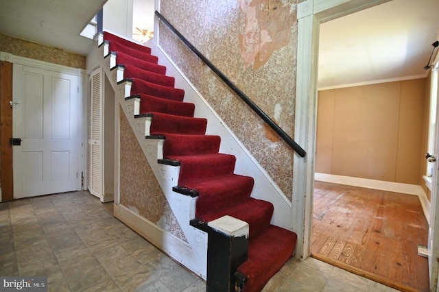 3150 Ida Rd, Luray, VA 22835 - staircase featuring baseboards and crown molding