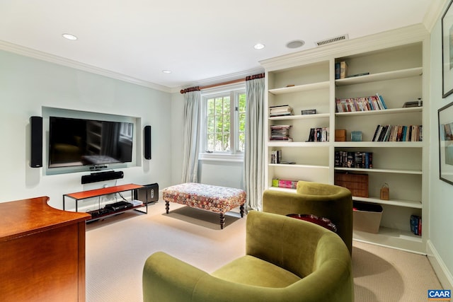 353 Bloomfield Rd, Charlottesville, VA 22901 - living area featuring carpet flooring, crown molding, baseboards, and recessed lighting