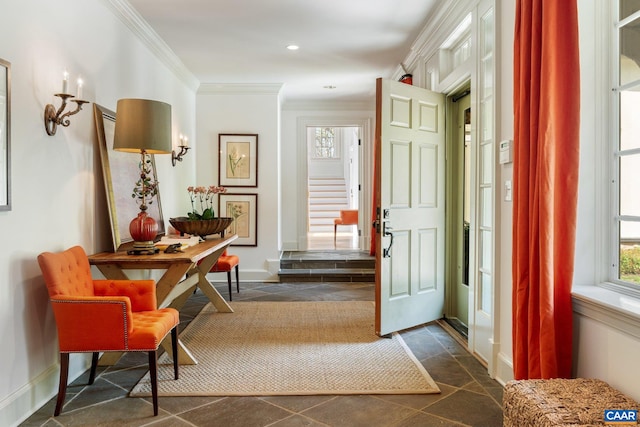 353 Bloomfield Rd, Charlottesville, VA 22901 - corridor with ornamental molding, stone tile floors, and recessed lighting