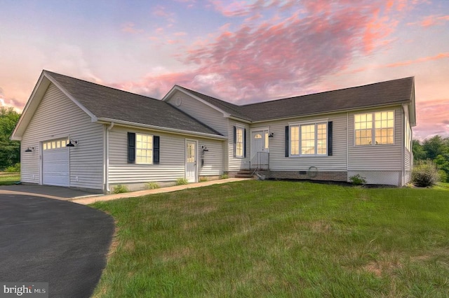 6905 Lakes Edge Way, Mineral, VA 23117 - view of front of house featuring a garage, asphalt driveway, and a lawn