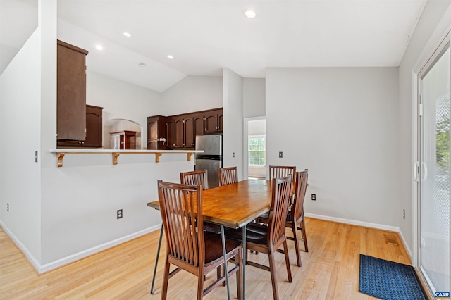 3340 Meadowfield Ln, Charlottesville, VA 22911 - dining area with light wood-style flooring, baseboards, high vaulted ceiling, and recessed lighting